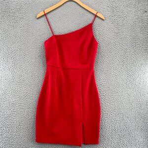 Thats So Fetch Dress Womens 8 Red Mini Sheath Asymmetric Spaghetti Strap Mini